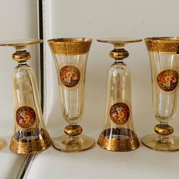 Vintage 24k Gold Trim Rare Gordial Glasses Italy Of 6 - Picture 4 of 16